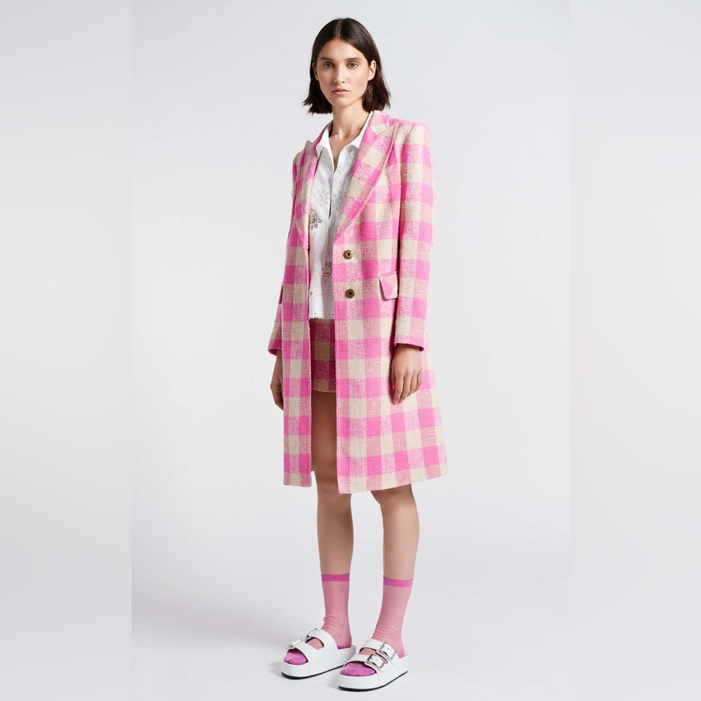 Pink Checkered Women's Coat
